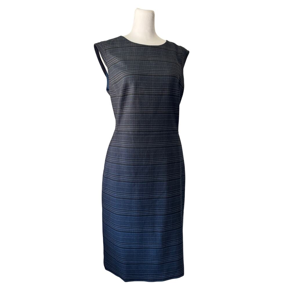 Anne Klein Navy Blue Plaid Sleeveless Knee Length Dress